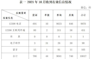 2021年10月12398能源监管热线投诉举报处理情况通报